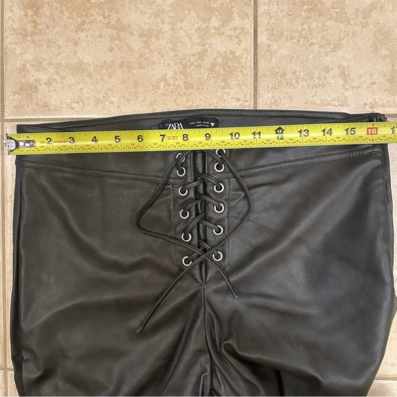 New Zara Dark Brown Faux Leather High Waist Pants Large XL 7901/502 - Picture 11 of 12